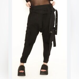 La HAINE INSIDE US BAGGY CARGO Harem Pants W/POCKETS AND ZIPPERS Drop Crotch XL